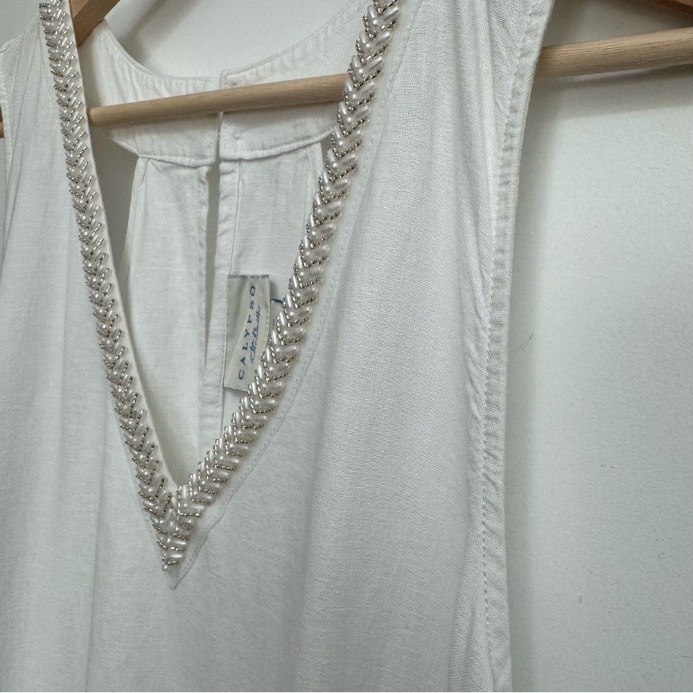 Calypso St Barth Beaded V-Neck Linen Blend Midi Dress XL - Picture 4 of 13
